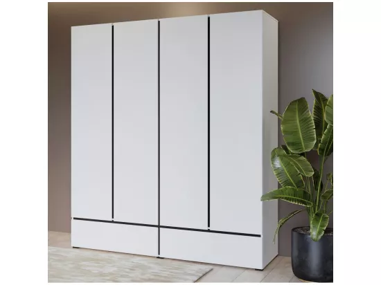 Armoire HAVANA 180 cm – 4 portes et 2 tiroirs – Coloris blanc et noir – Design moderne et grande capacité