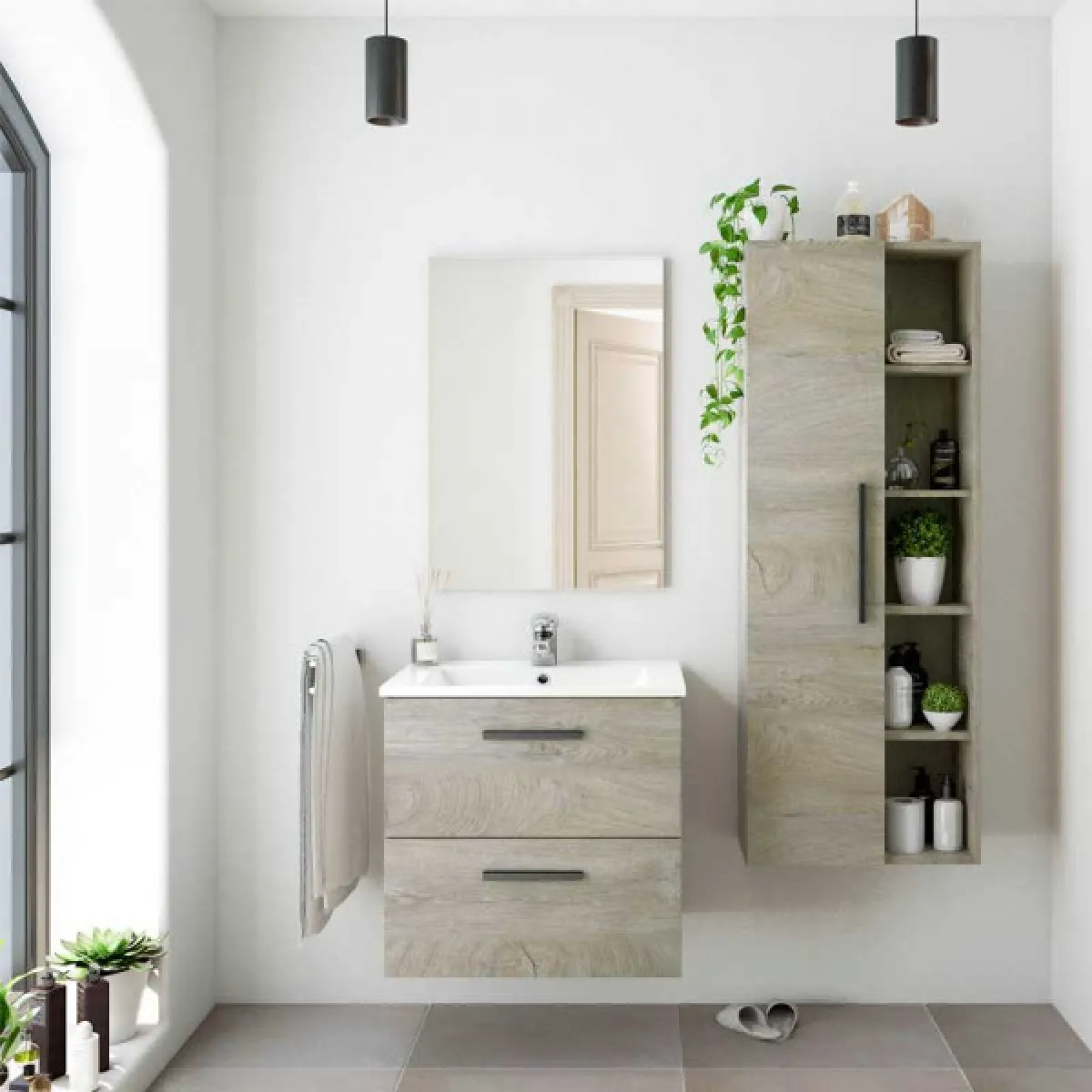 dansmamaison Meuble sous vasque 60 cm Chêne BRABU