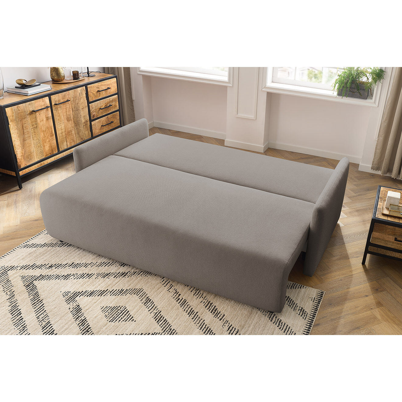 Bobochic Canapé droit convertible coffre marcel tissu lisse taupe - 211x100x86 cm