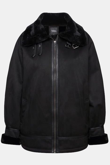 Aviator-Jacke, Shearling, Lammfelloptik, Kragen