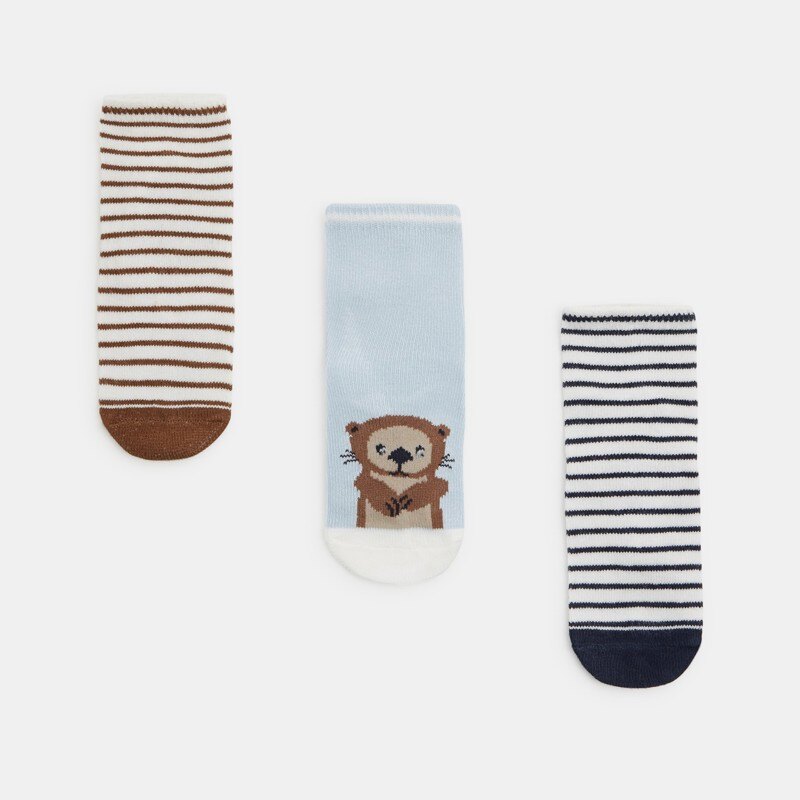 Chaussettes jacquard rayé bleu bébé garçon (lot de 3) Bleu