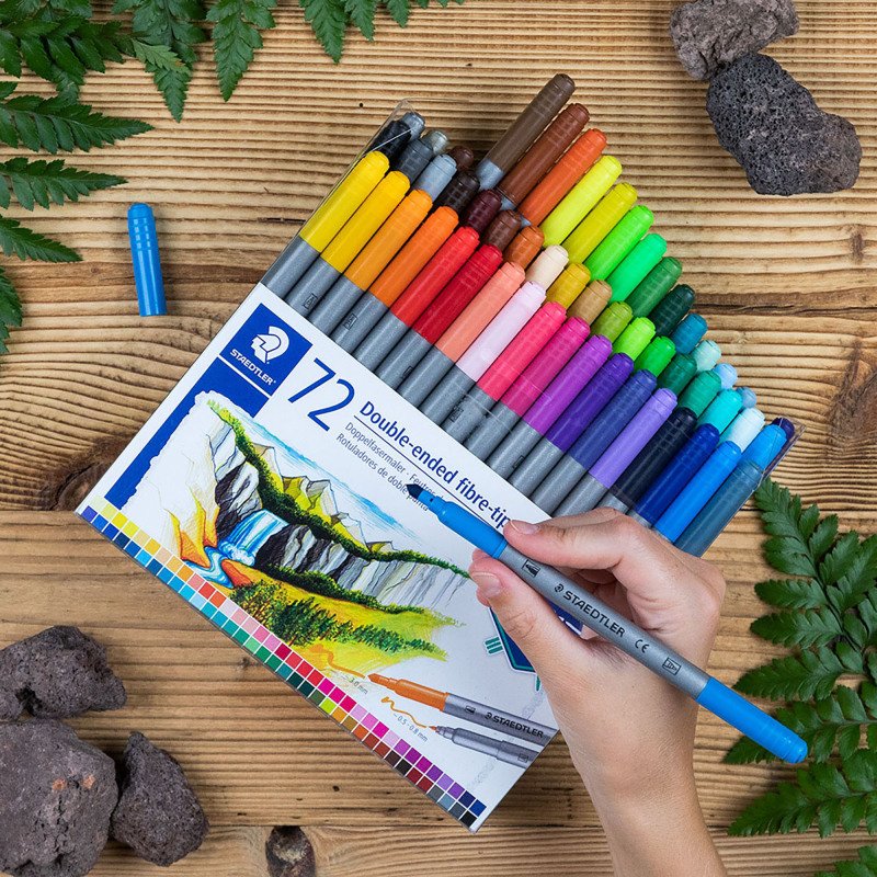 Feutre de coloriage double pointe Staedtler Design Journey 3200 couleurs assorties - Pochette de 36
