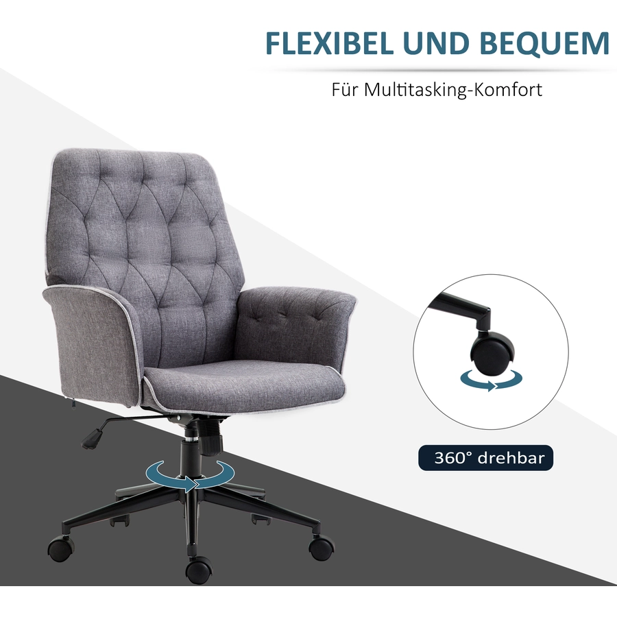 HOMCOM Bürostuhl mit Wippfunktion, aus Webstoff und Polyester, gemütlich dunkelgrau