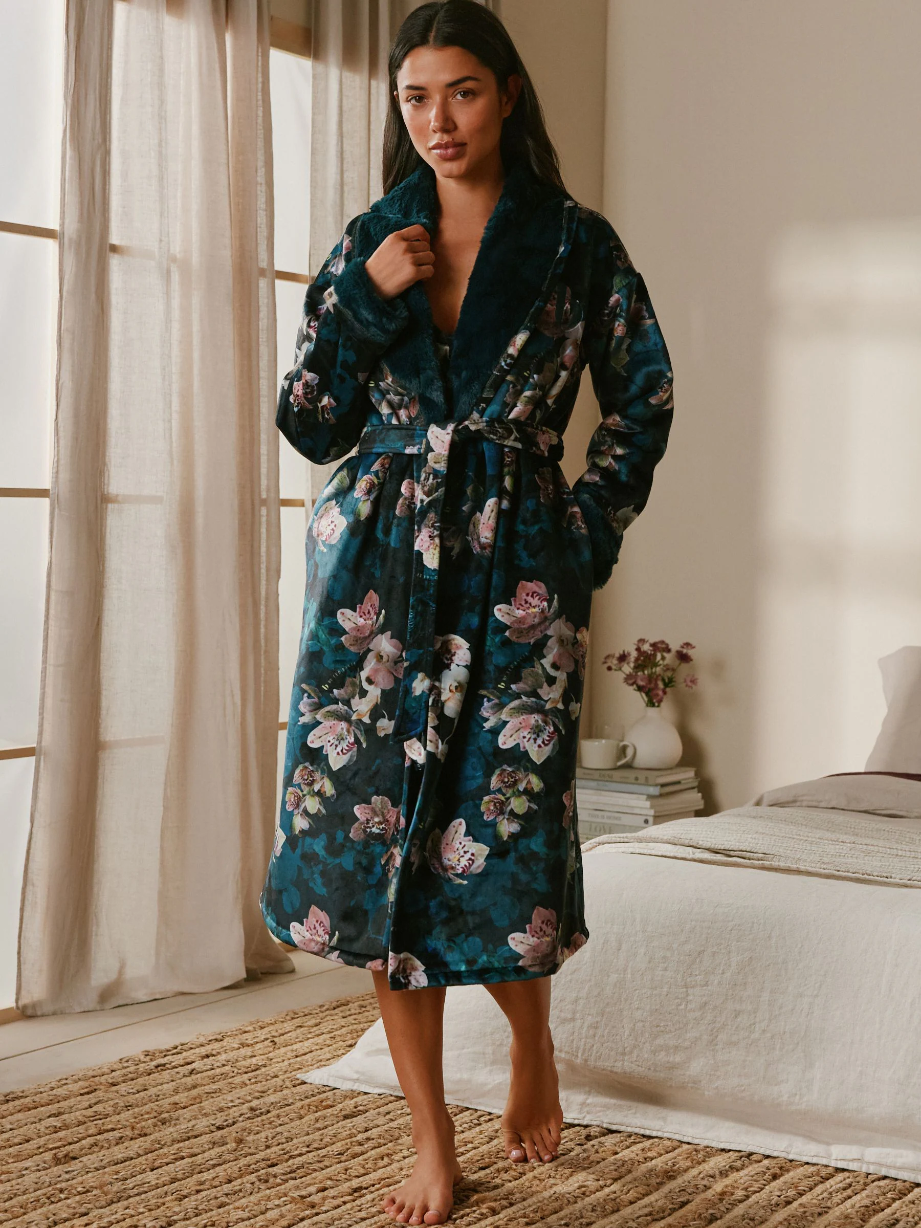 B by Ted Baker Dark Teal Floral Cosy Robe