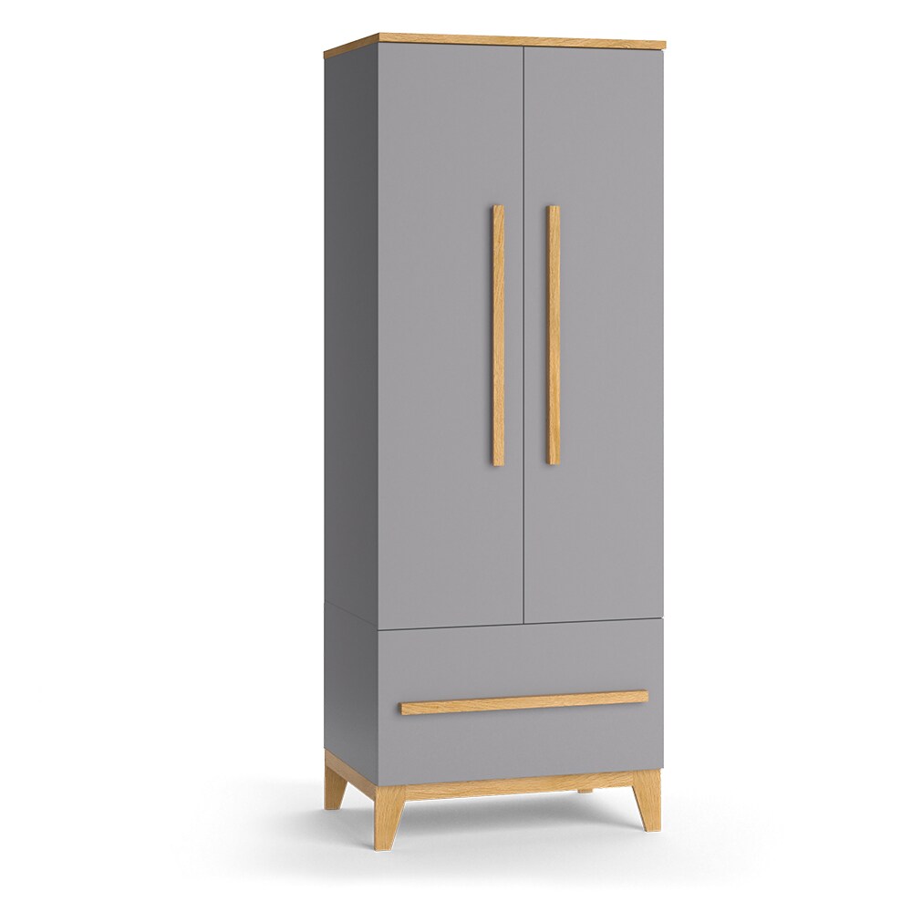 VitaliSpa Kleiderschrank Kinderzimmerschrank Aufbewahrungsschrank Malia Grau Eiche modern 70x187 cm Kinderzimmer Möbel Babymöbel Schublade Tür Fach Kleiderstange Ablage Babyzimmerschrank