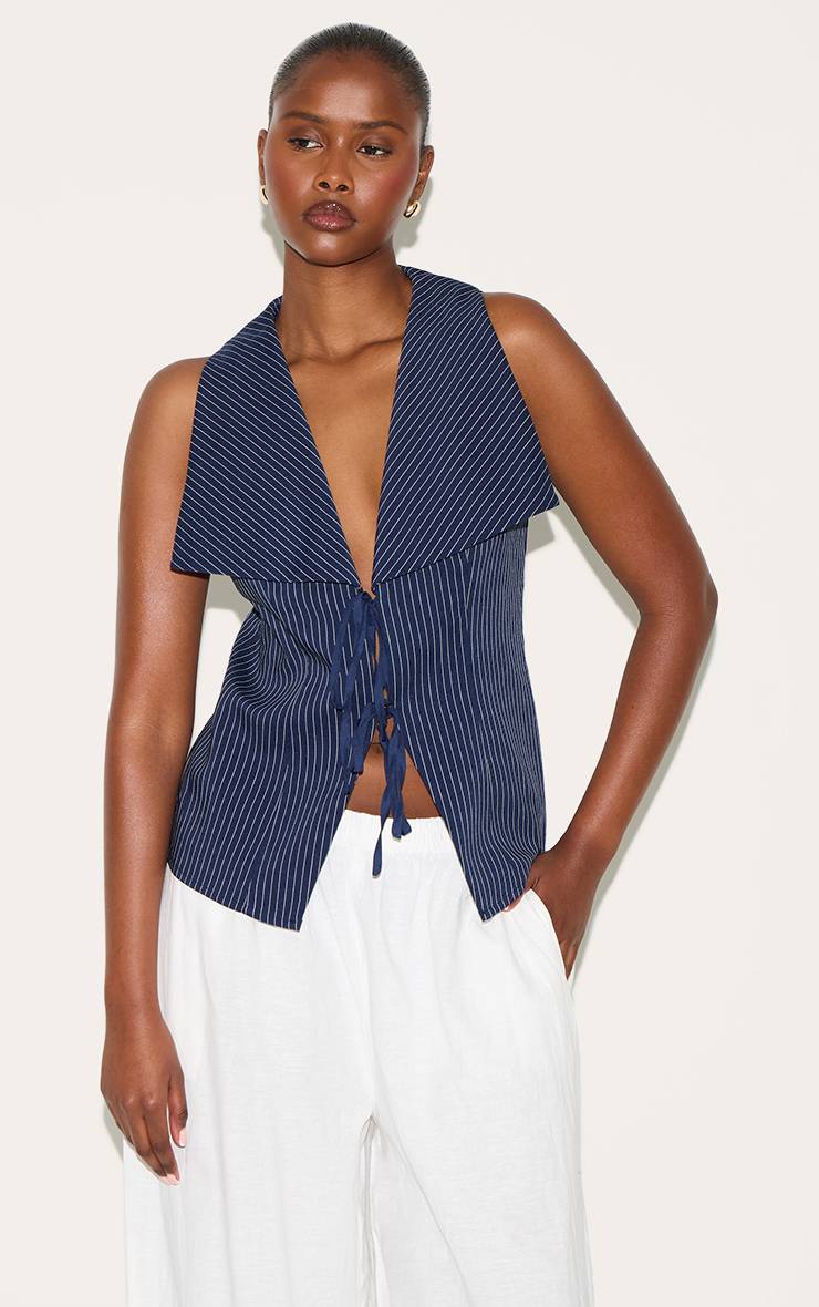 Bleu Gilet En Coton À Rayures