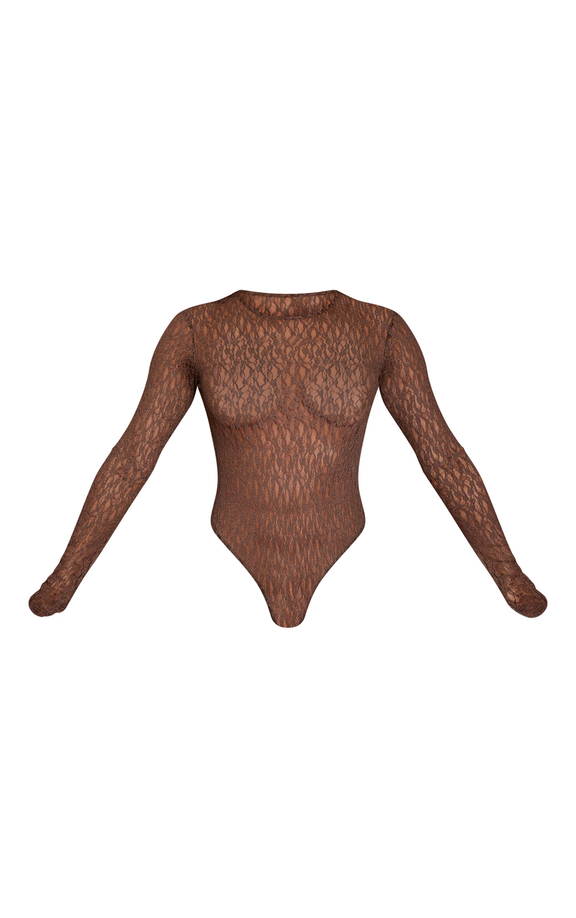 Chocolat Body À Manches Longues En Dentelle Transparente Texturée