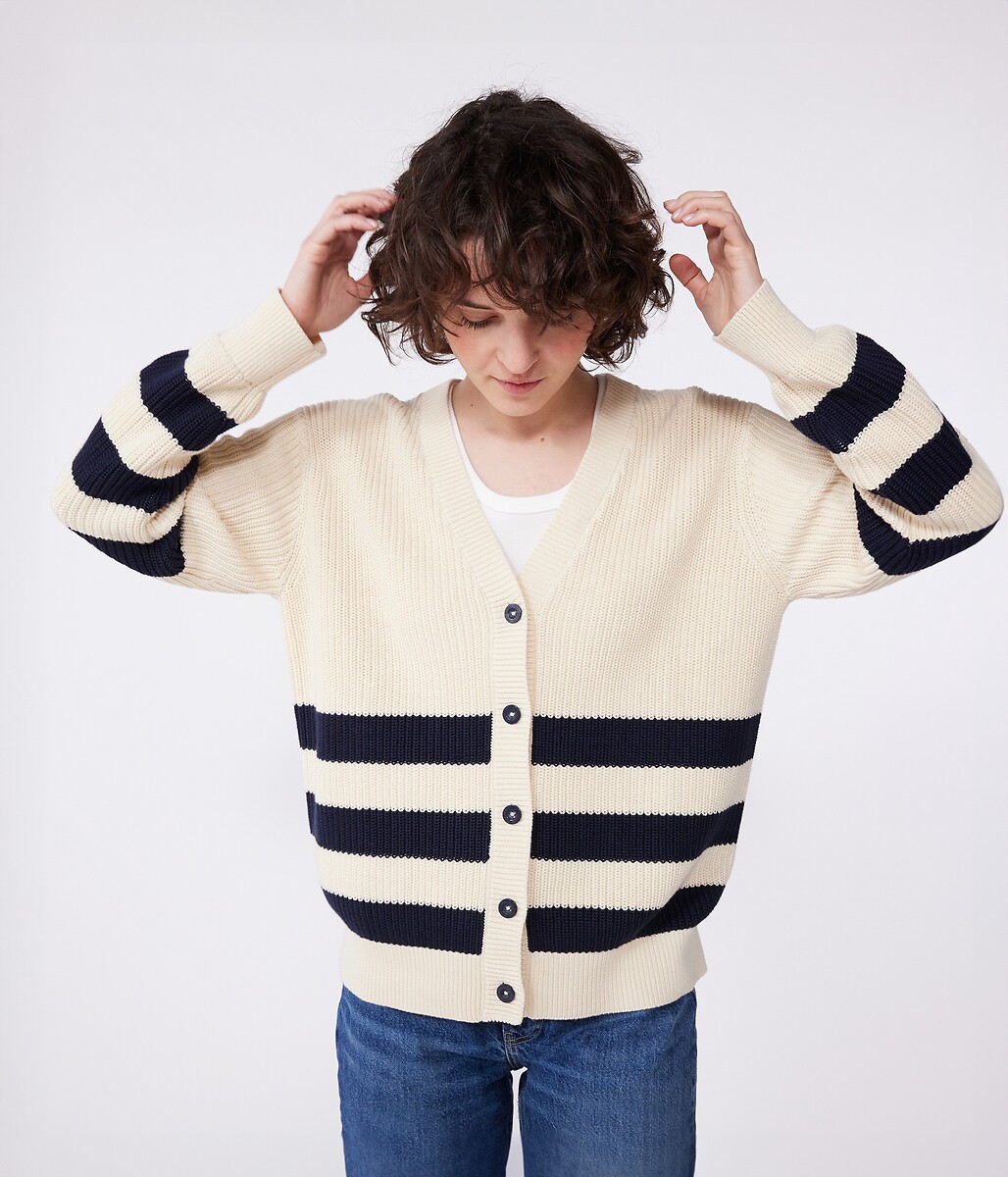 PETIT BATEAU<br>Cardigan feminino de algodão com listras
