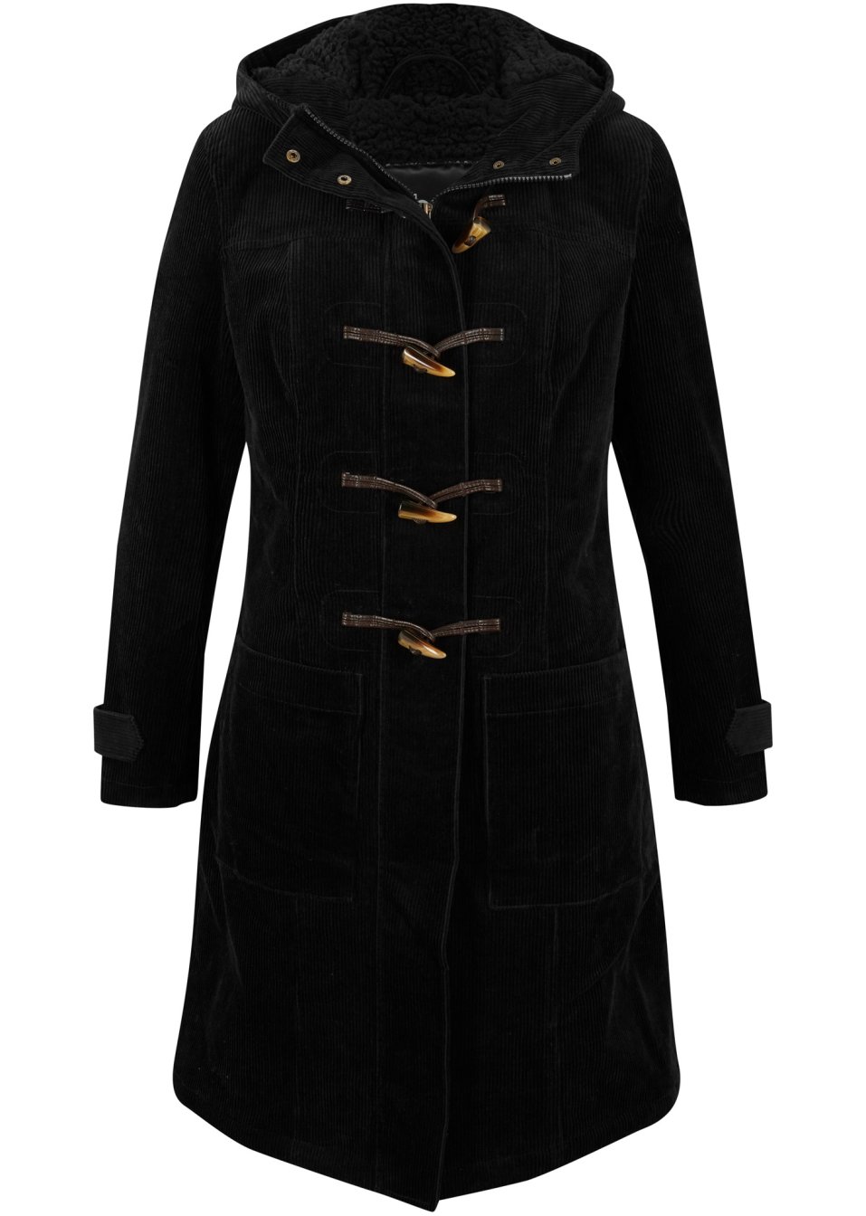 Duffle-coat en velours côtelé doublé, mi-long