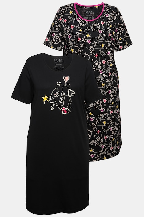 Bigshirts, 2er-Pack, Scribble-Herz Muster, Rundhals, Halbarm
