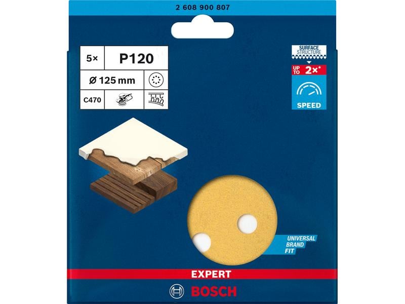 Bosch Professional Schleifpapier EXPERT C470, 125 mm, G 120 Schnelles Schleifen von Farbe und Holz