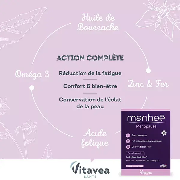 Manhaé Menopausa e Pré-Menopausa - Ácido Fólico, Ômega 3 - 30 Cápsulas - 1 mês