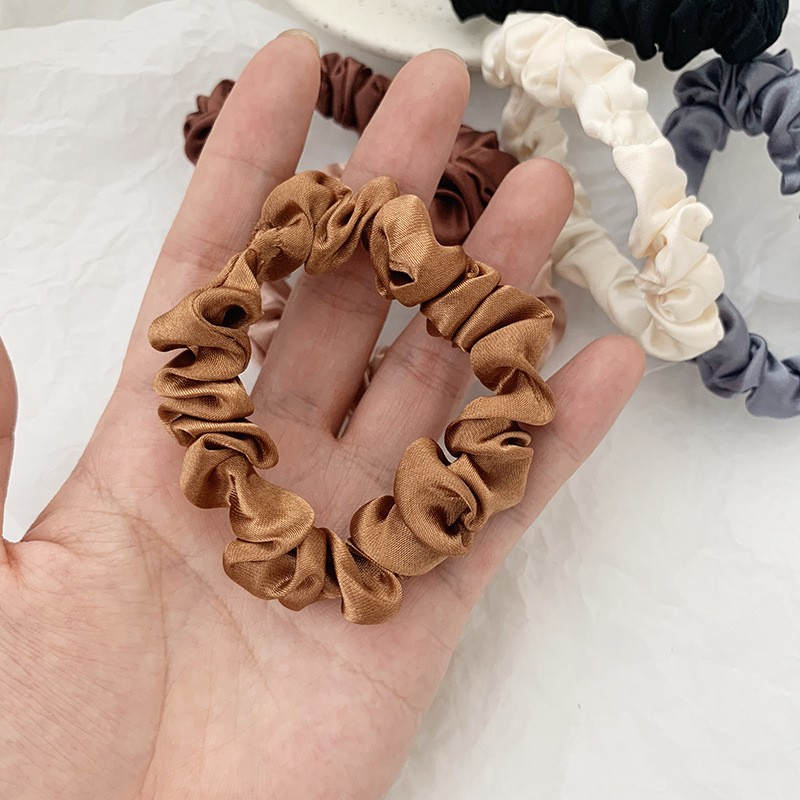 (6er Set) Ø5cm Satin Scrunchies Elastische Haargummis Haarschmuck Haarband - Braun / Schwarz / Grau / Weiss