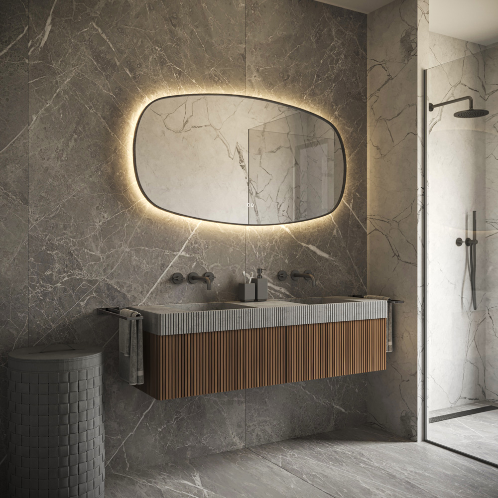 Hipp Design Phantom Deens ovale spiegel met verlichting en verwarming 120x70cm zwart