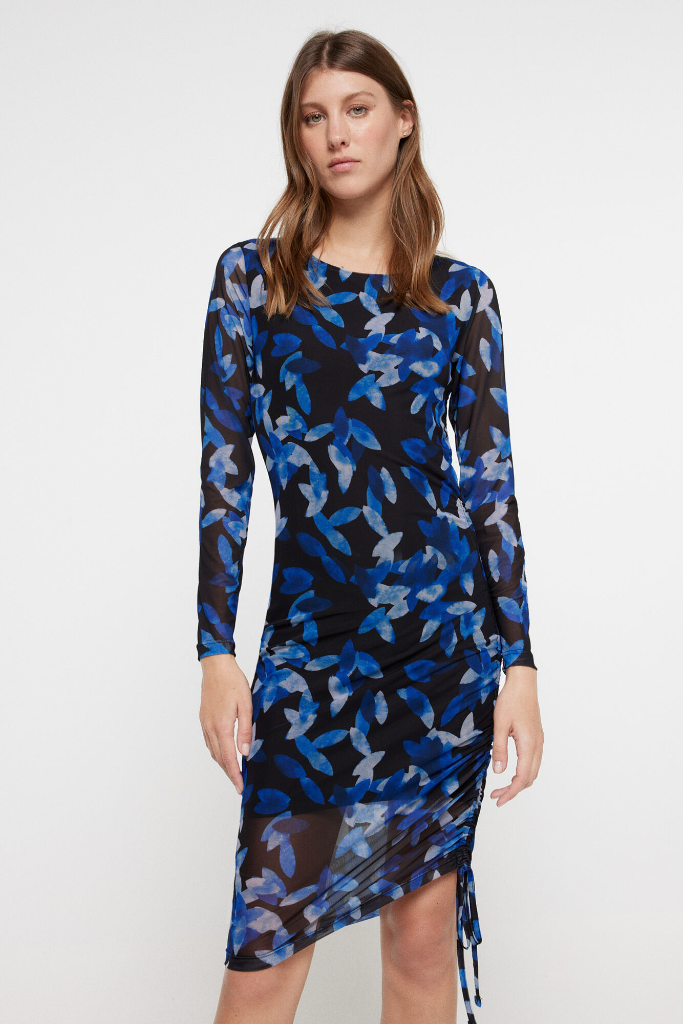 Vestido com estampa de malha franzida