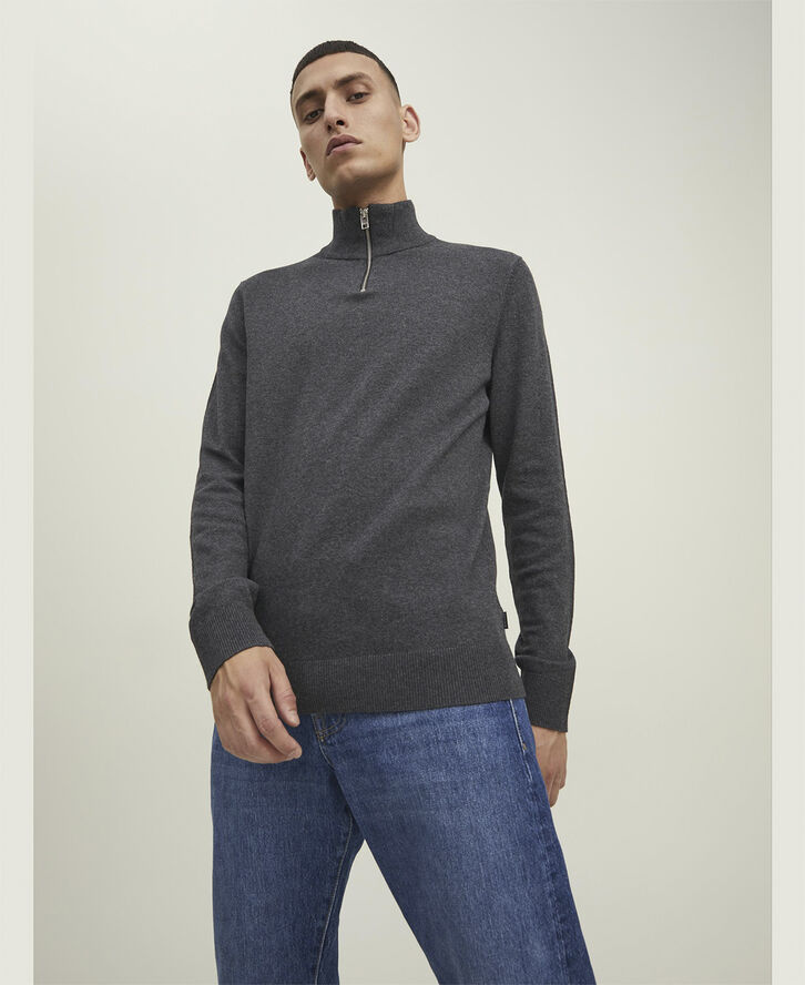 Jack & Jones JJEEMIL KNIT HALF ZIP NOOS Dark grey melange