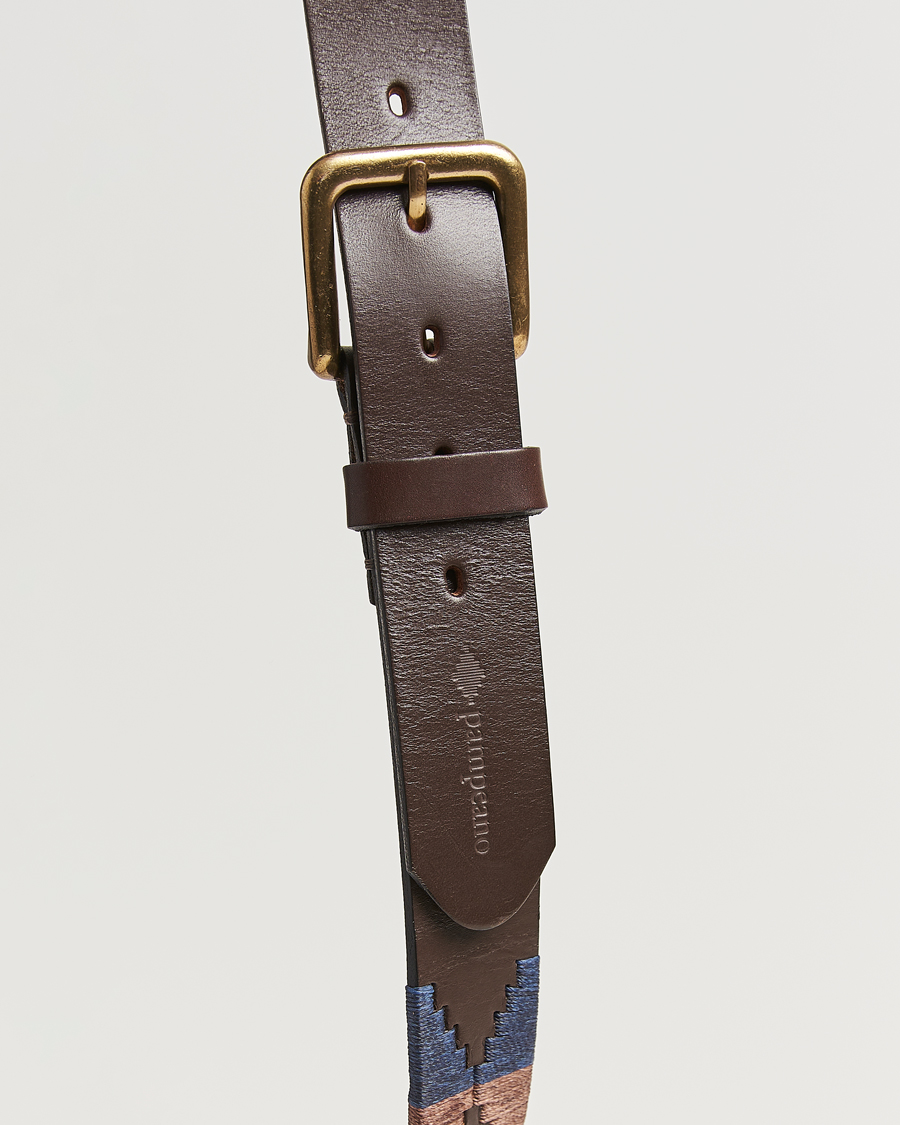 Pampeano Jefe Hand Stitched Classic Leather Belt 3,5cm Brown/Blue
