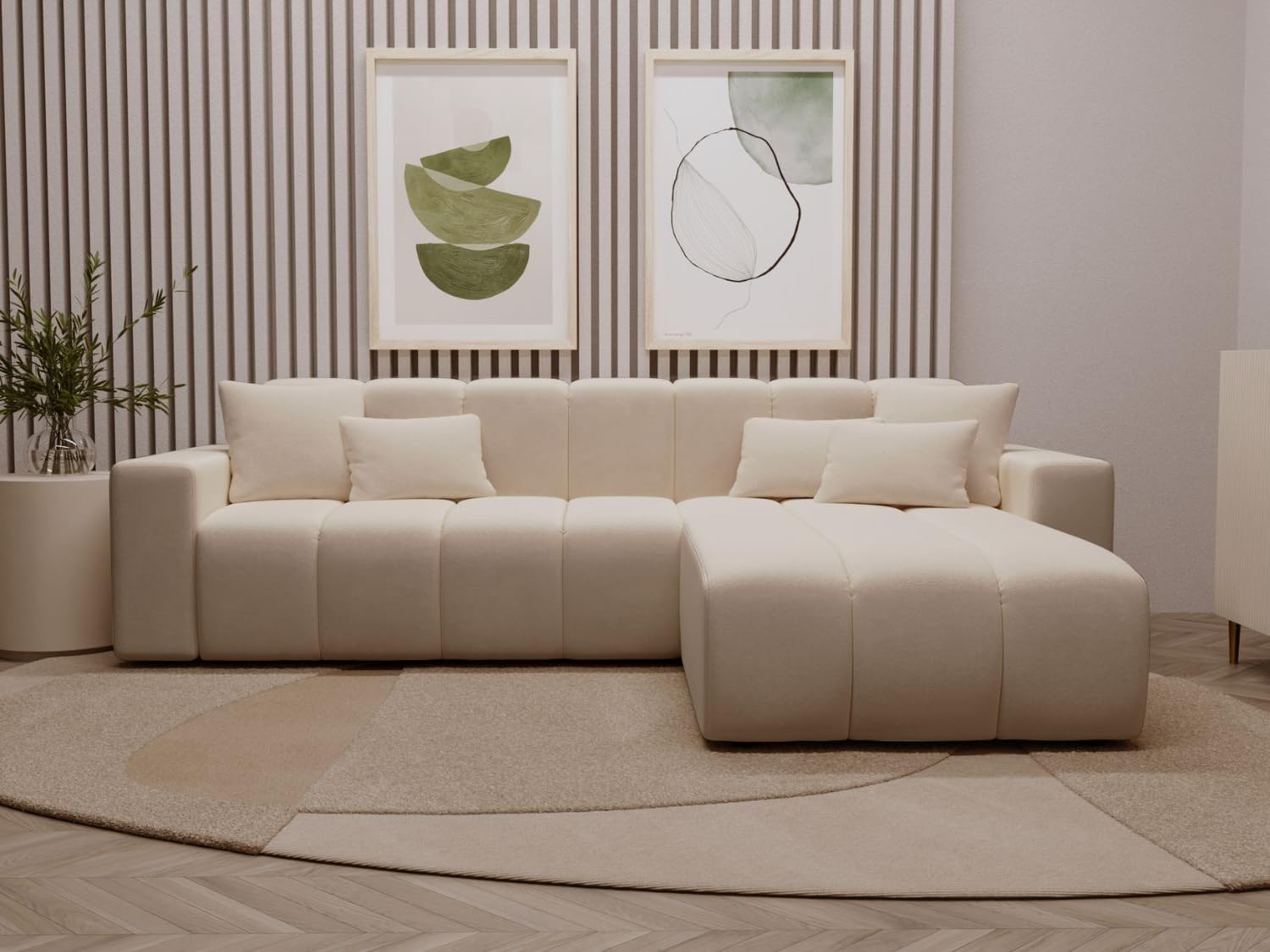 GRAINGOLD Nork Ecksofa 265x180 cm, L-Form Sofa, Ecksofa für Wohnzimmer, Velour, 4-Sitzer Eckcouch, Modernes Design (Beige, Rechts)