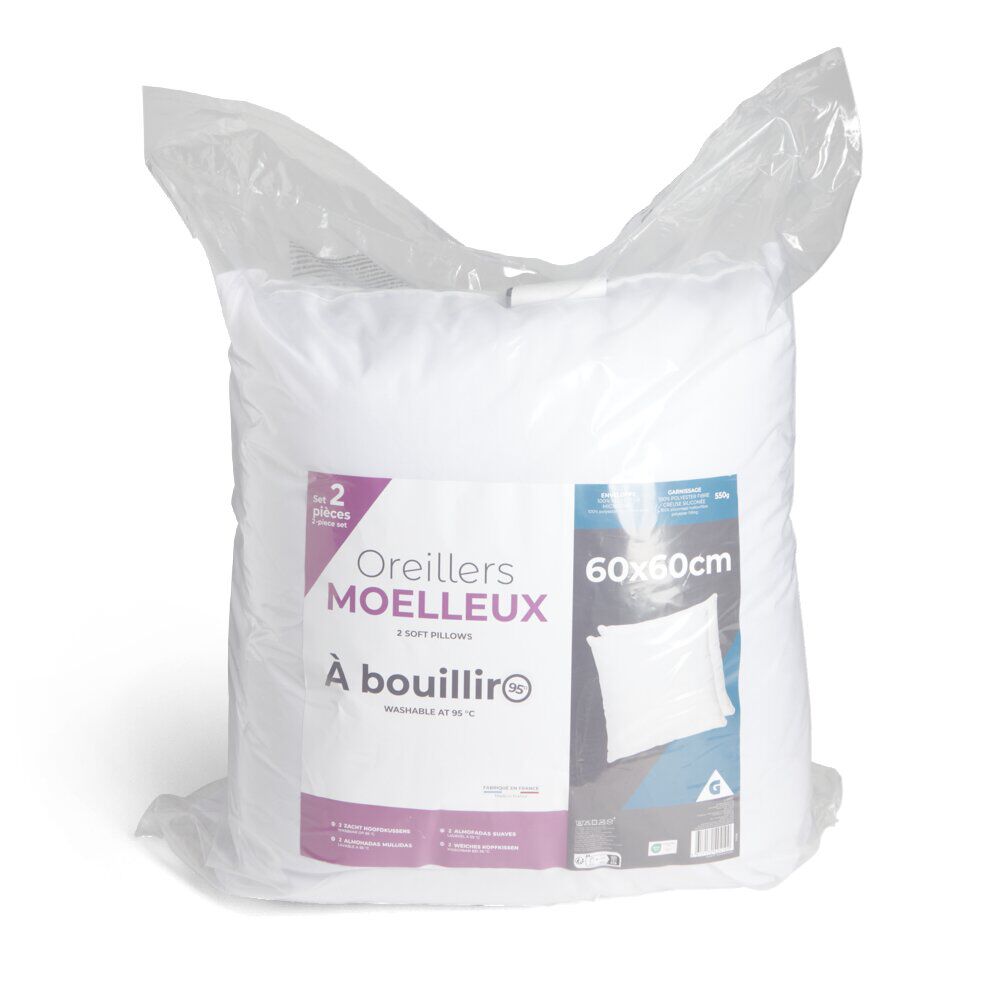 Lot de 2 oreillers à bouillir 60x60cm polyester blanc