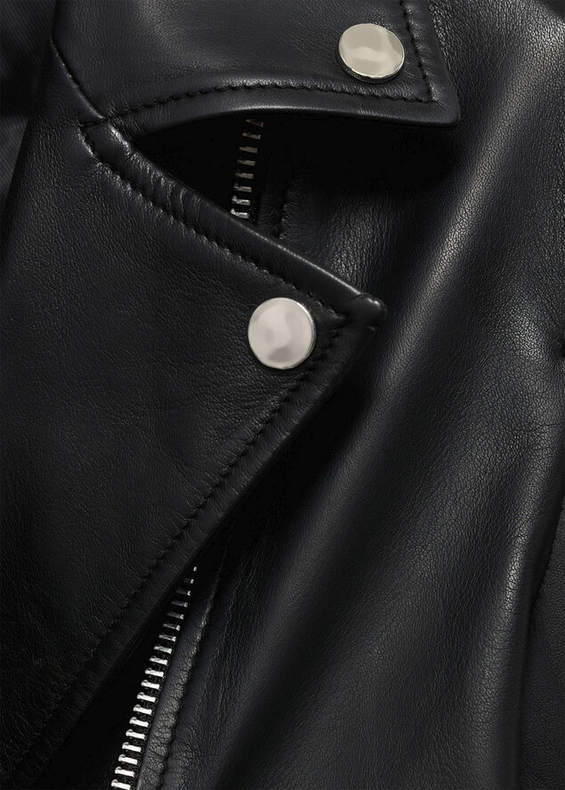 MANGO Leather biker jacket Black