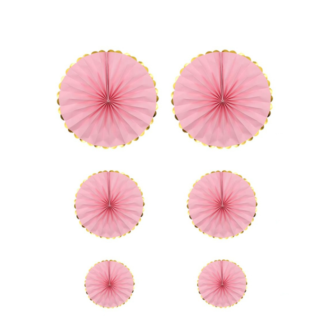 (6er Set) Papier Fächer Deko Rosetten Party / Geburtstag / Baby Shower - Rosa / Gold