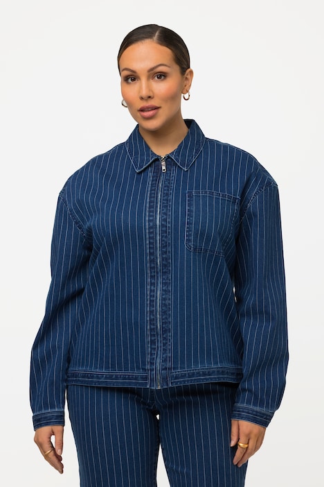 Jeansjacke, Nadelstreifen, Hemdkragen, Reißverschluss