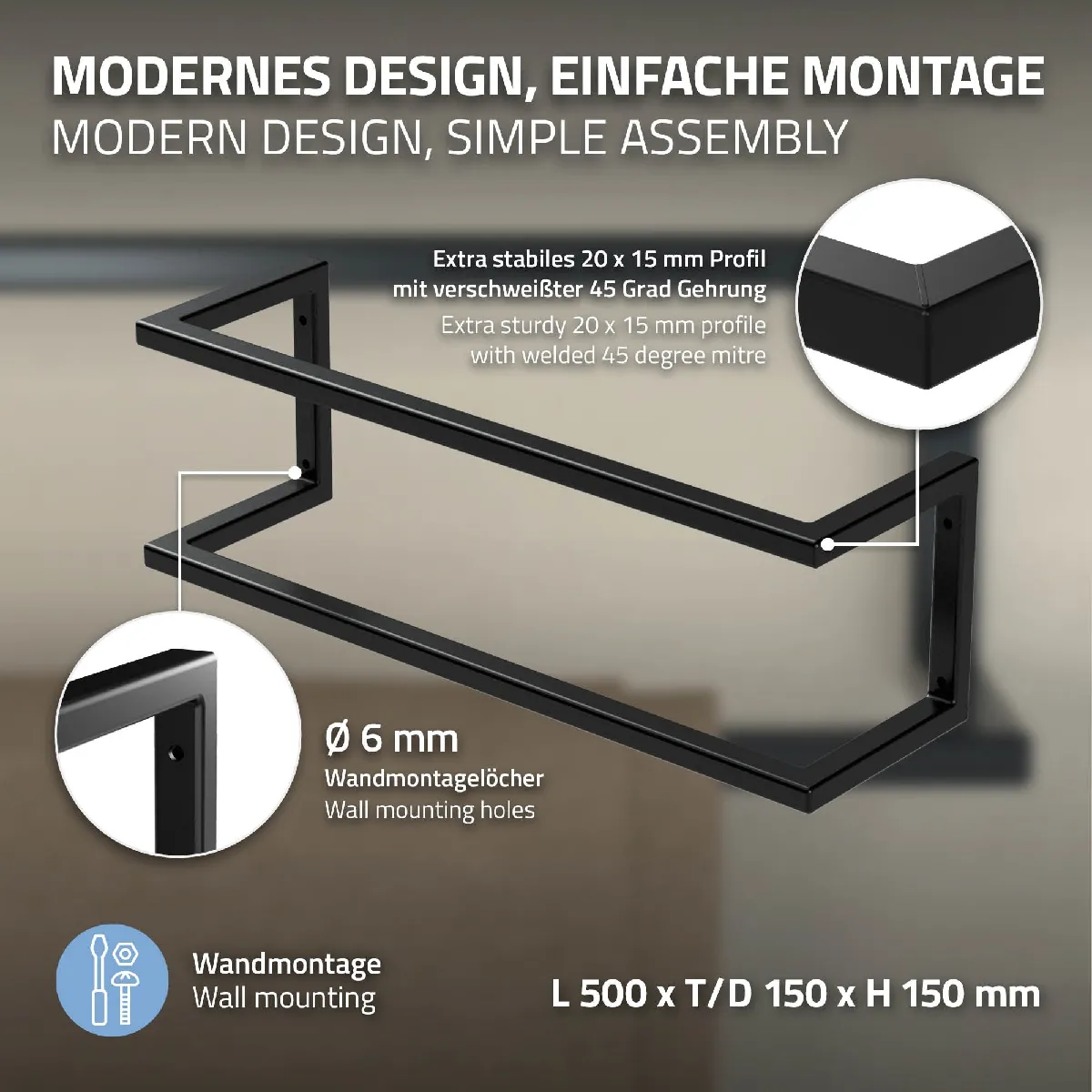 ML-Design Porte-serviettes mural 15x15x50 cm - Anthracite