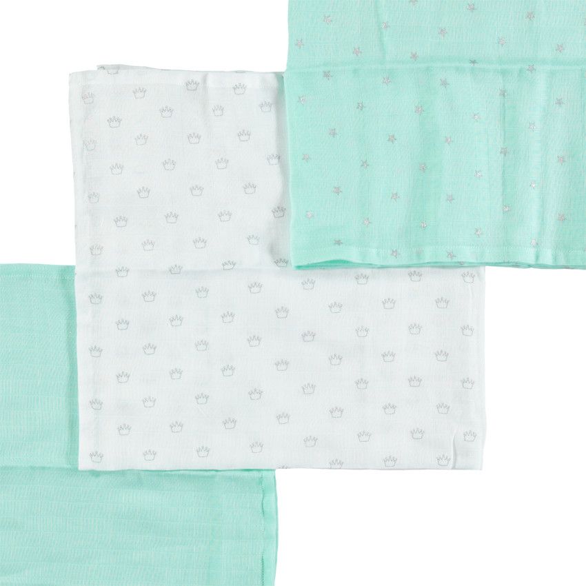 Set de 3 langes en coton tétra à motifs fantaisie - Vert