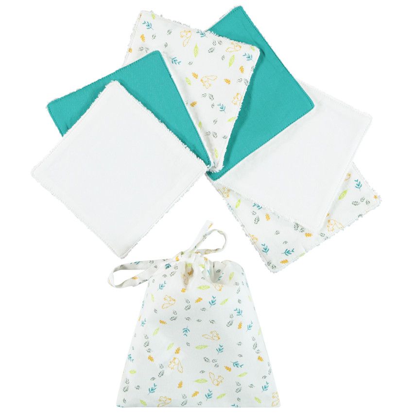 Lot de 6 lingettes lavables en coton avec pochette de rangement - Vert