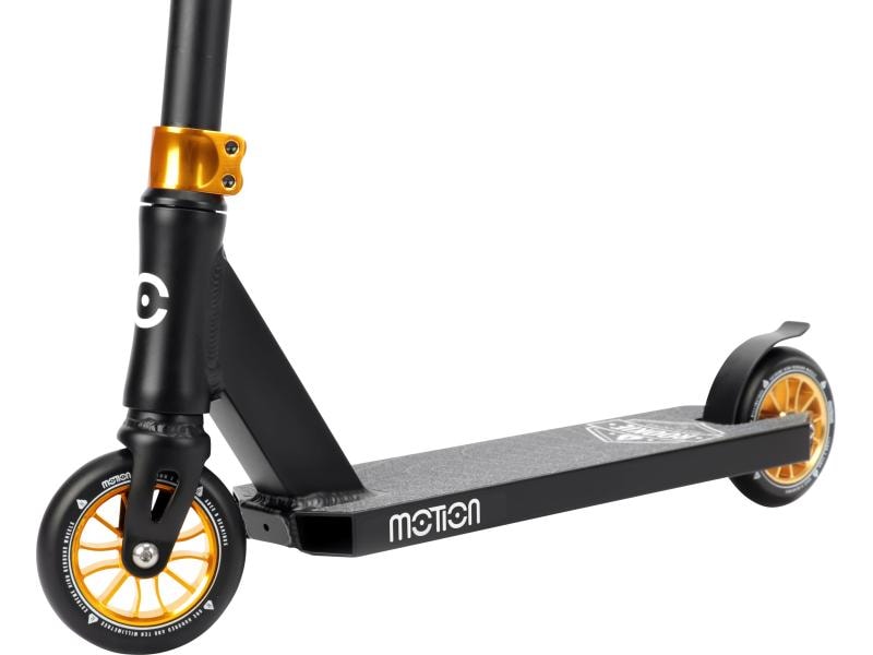 Motion Motion Freestyle Scooter Rookie Pro Schwarz/Gold Leichter und stabiler Freestyle-Scooter für Anfänger