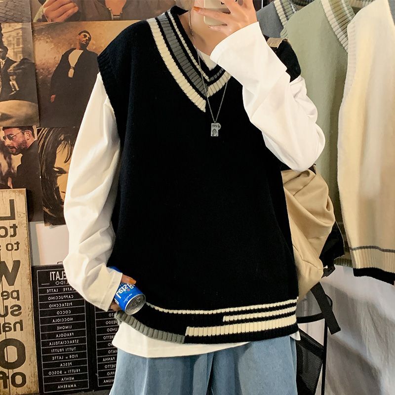 Whyessa - Oversized gebreid vest met V-hals en kleurblokken