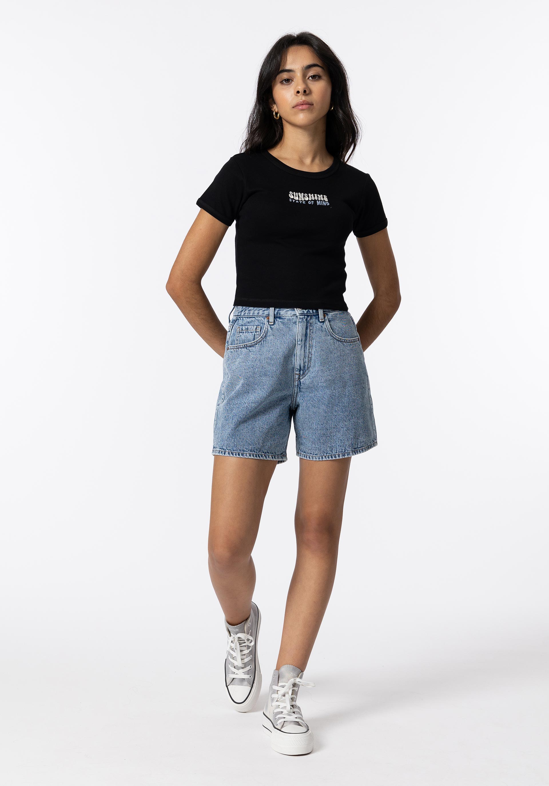 Shorts Denim Mom Fit de Cintura Alta