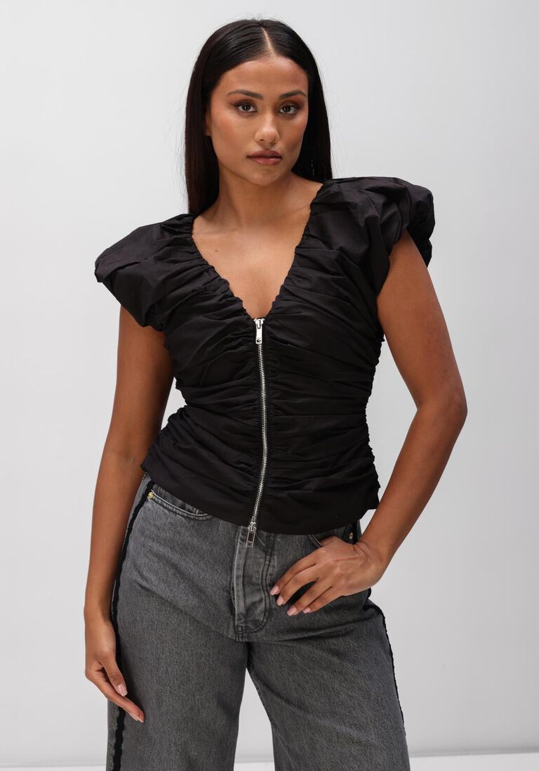 zwarte ganni tops & t-shirts stretch cotton ruches top