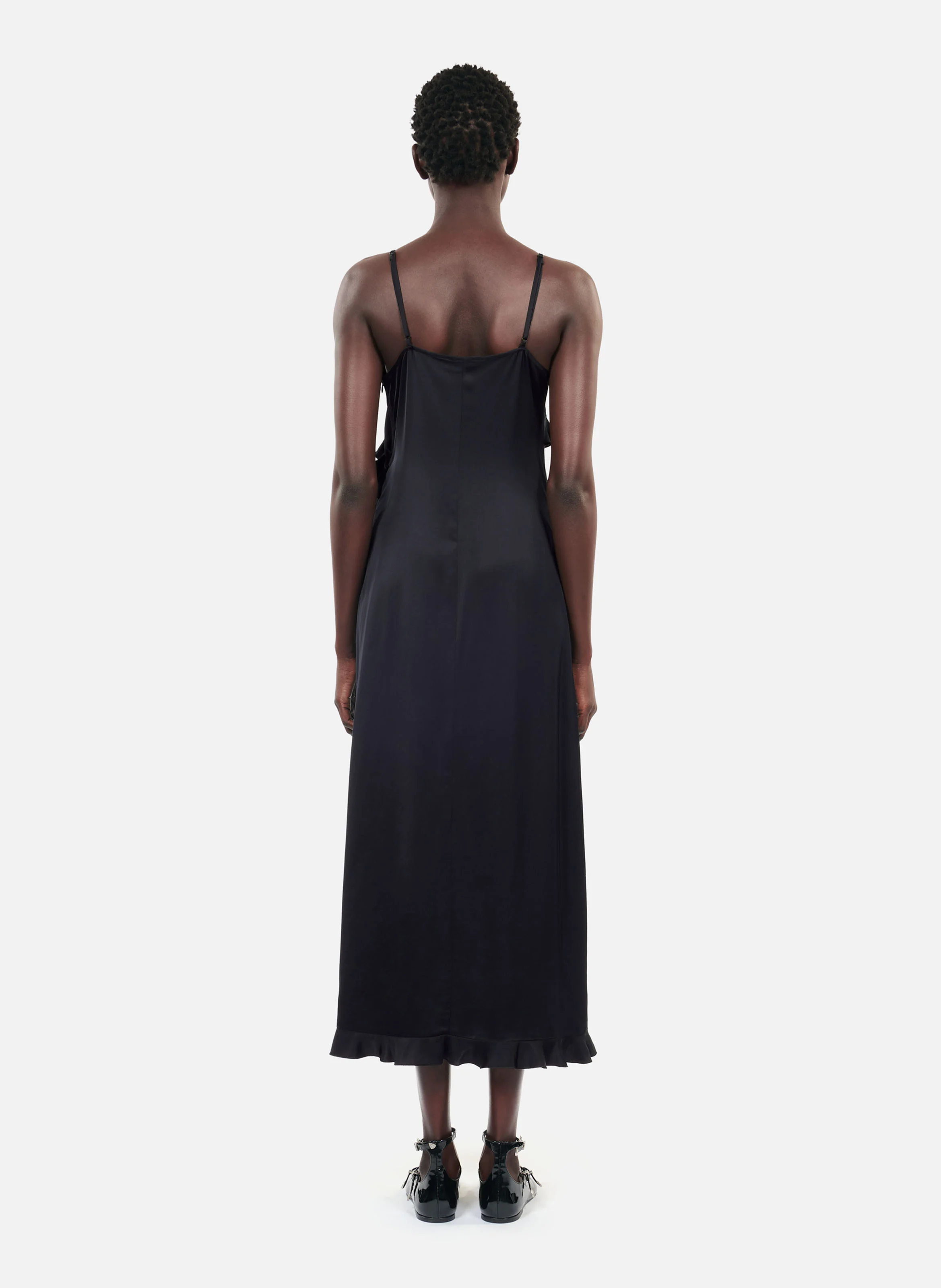 Robe midi ajustée col V | Noir