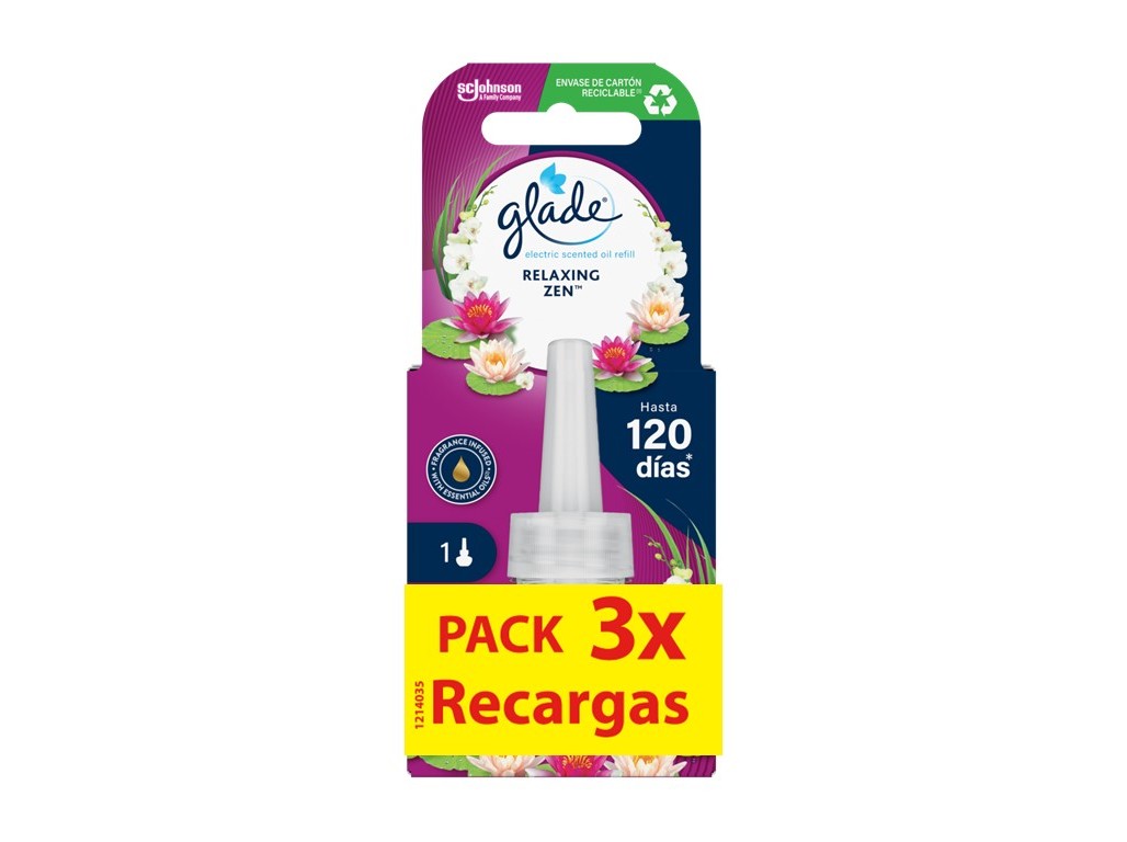 AMBIENTADOR ELÉCTRICO RECARGA GLADE RELAXING ZEN 3X20ML