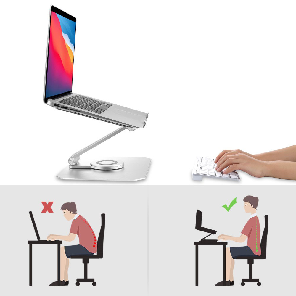 360° Grad MacBook / Laptop Alu Halterung Passiv Kühlender Ständer Faltbar - Silber
