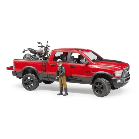 BRUDER® 2502 RAM 2500 Power Wagon mit Scrambler Ducati Desert Sled und Fahrer