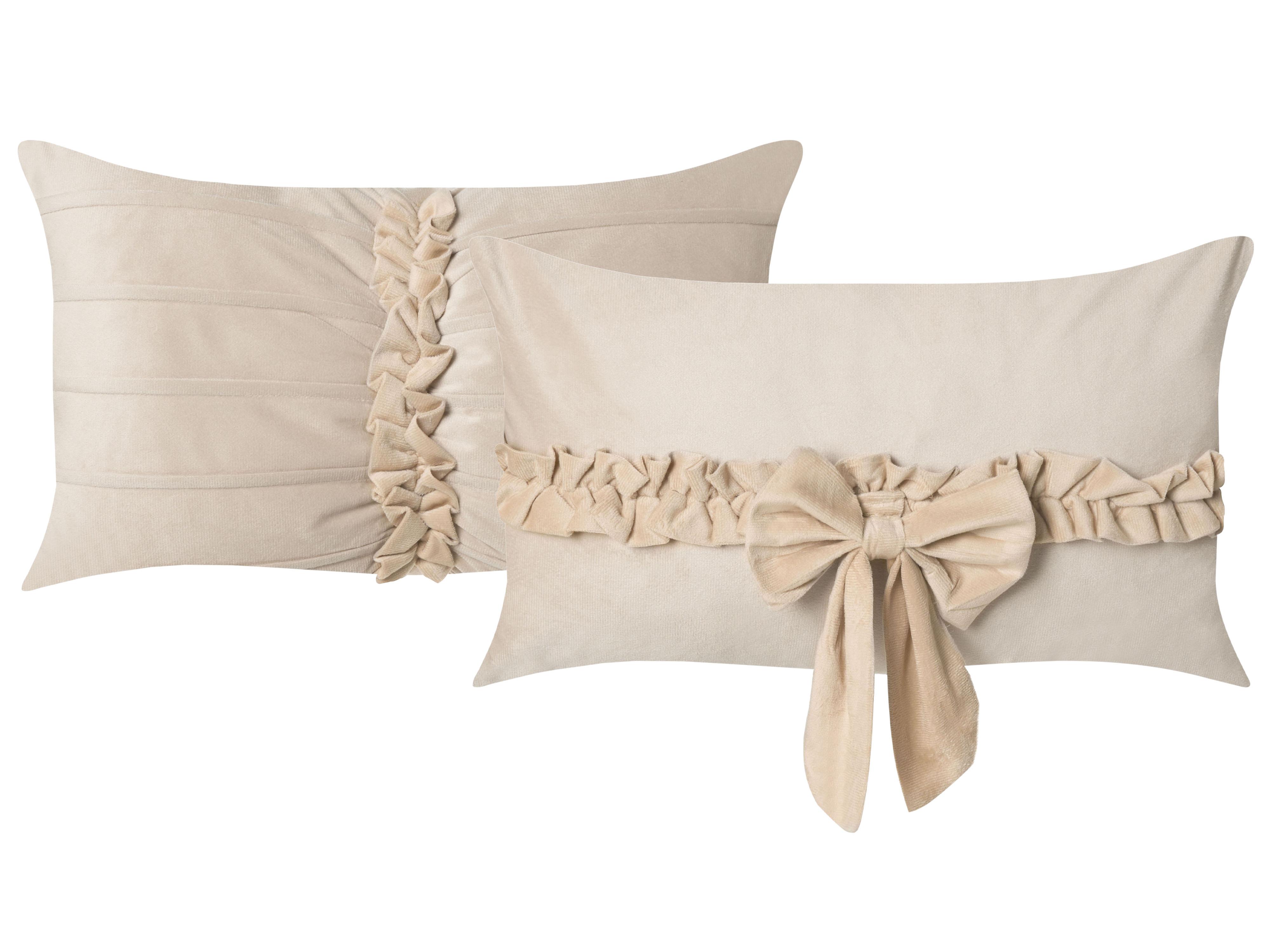Set van 2 sierkussens BELLE Fluweel 30 x 50 cm Lichtbeige effen