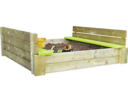 Luxe zandbak van sparrenhout inclusief deksel, 117x117x38,5 cm, naturel groen