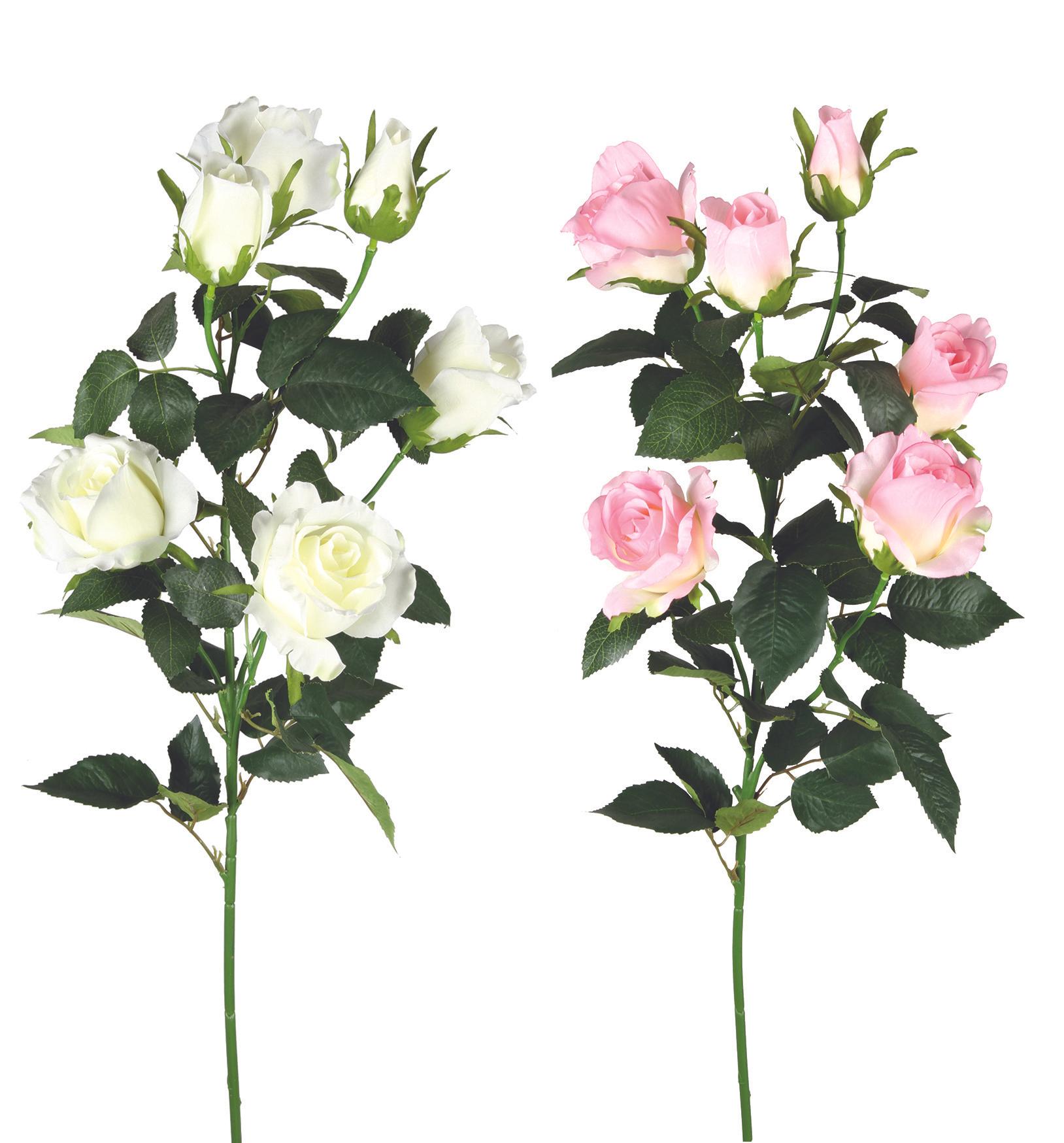 BRANCHE 6 ROSES H.89CM BLANC ET ROSE