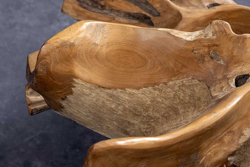 Runder Couchtisch ROOT 100cm natur Teak Massivholz aus Wurzelholz mit Glasplatte