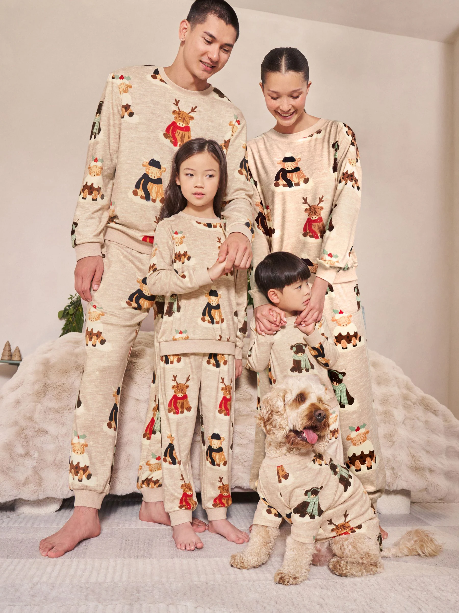 Havermout Hamish The Highland Cow - Bijpassende familie Kerstmis Pyjama's met Lange mouwen