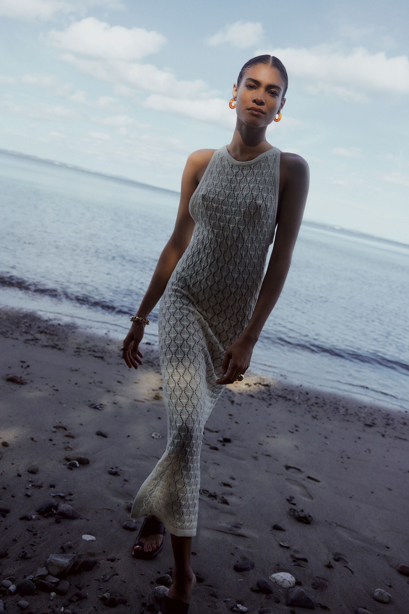 Vestido midi de crochê - Cinza