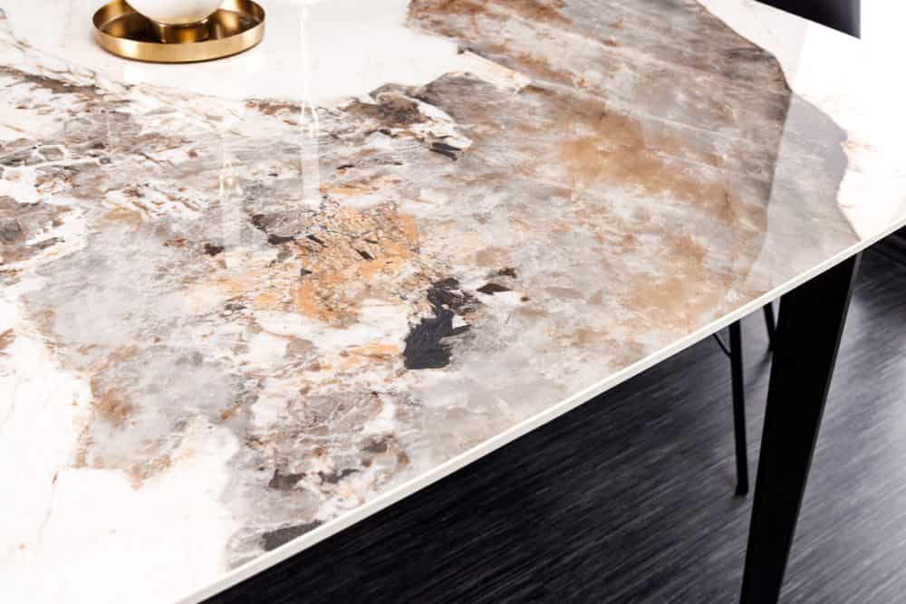 Esstisch MILANO 160cm weiß Pandora Keramik schwarzes Metallgestell