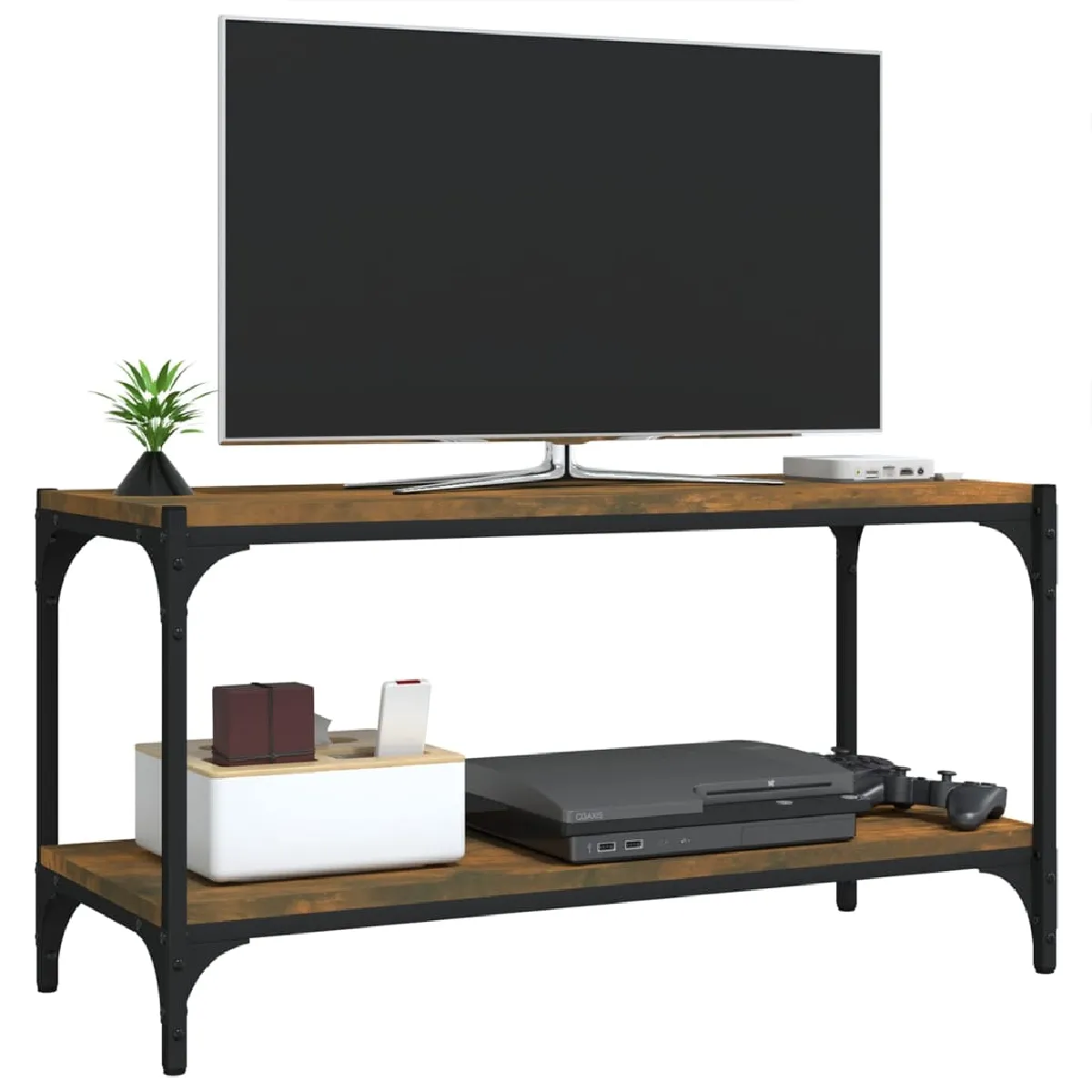 Meuble TV VidaXL Chêne fumé et acier 80x33x41 cm
