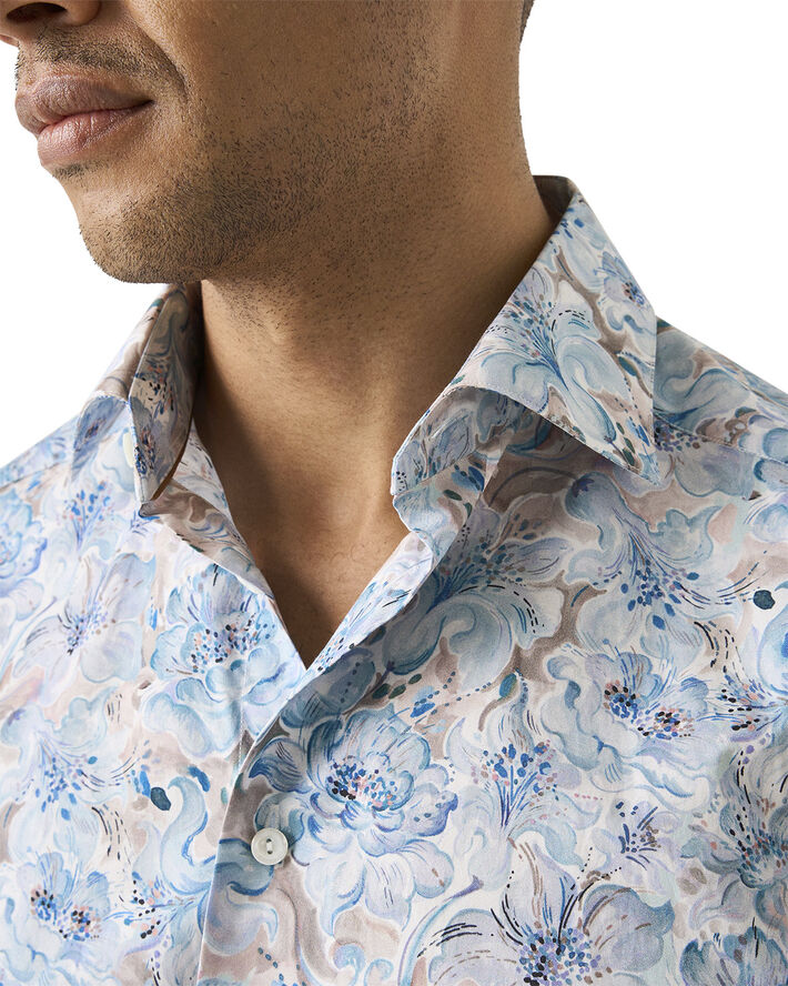 ETON Slim Fit Light Blue Floral Print Fine Twill Shirt Blå