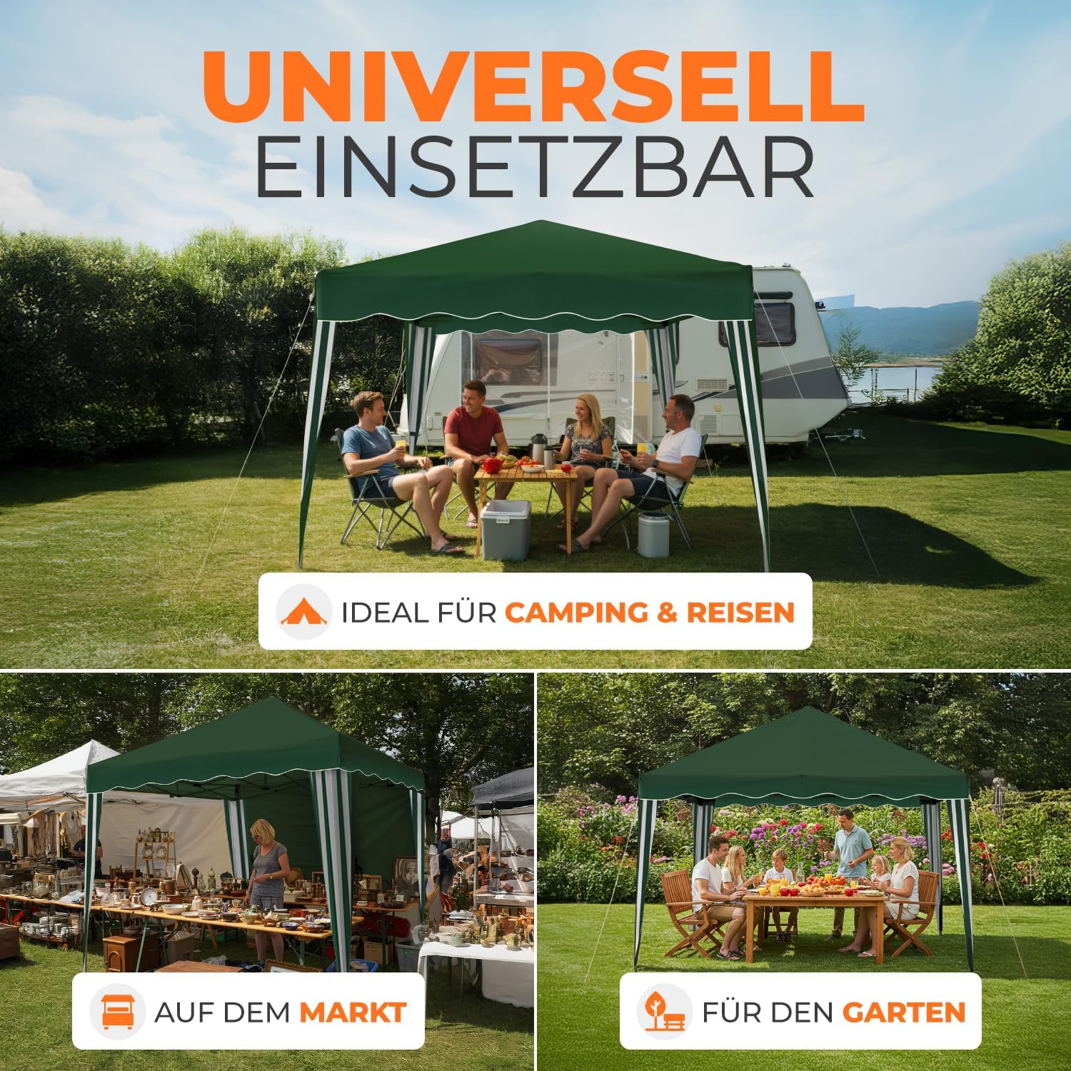 Kronenburg Faltpavillon wasserdicht Dachmaß 3 x 3 m UV Schutz 50+ Pavillon in Grün mit 4 Seitenteilen