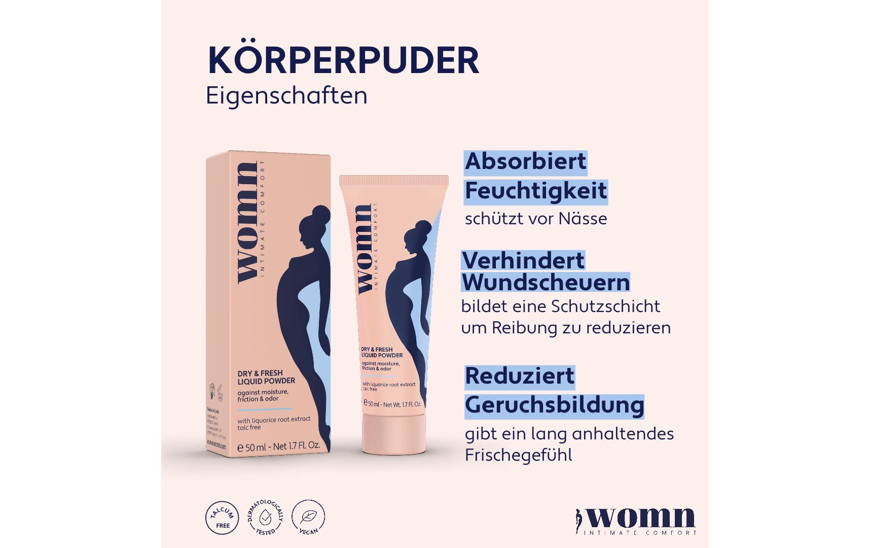 Körperpuder flüssig Dry and Fresh 50 mlPuder sorgt für Schutz vor Nässe, Schweissgeruch und Wundscheuern