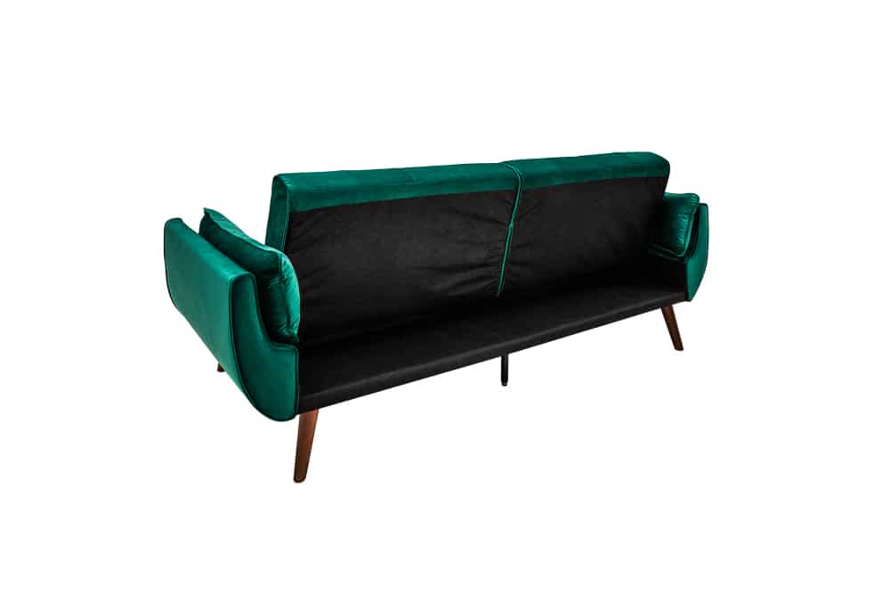 Retro Schlafsofa DIVANI 220cm smaragdgrün Samt 3-Sitzer mit Bettfunktion