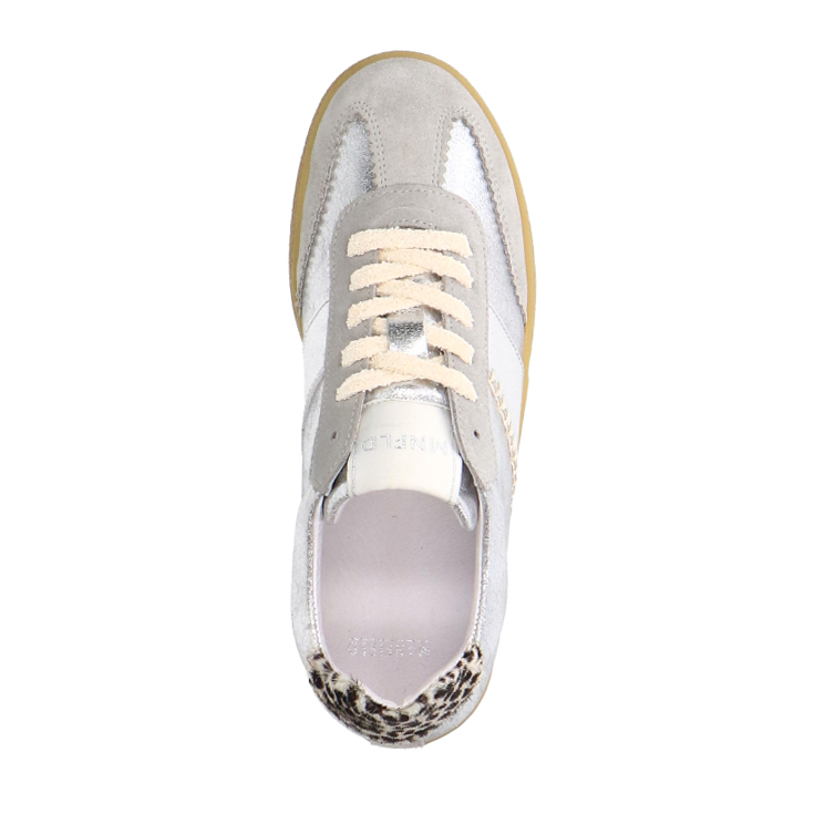 Zilveren leren sneakers met leopard details